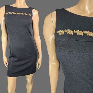 Vintage 90s Escada Margaretha Ley Black Mini Dress Embroidered Elephants Size 36
